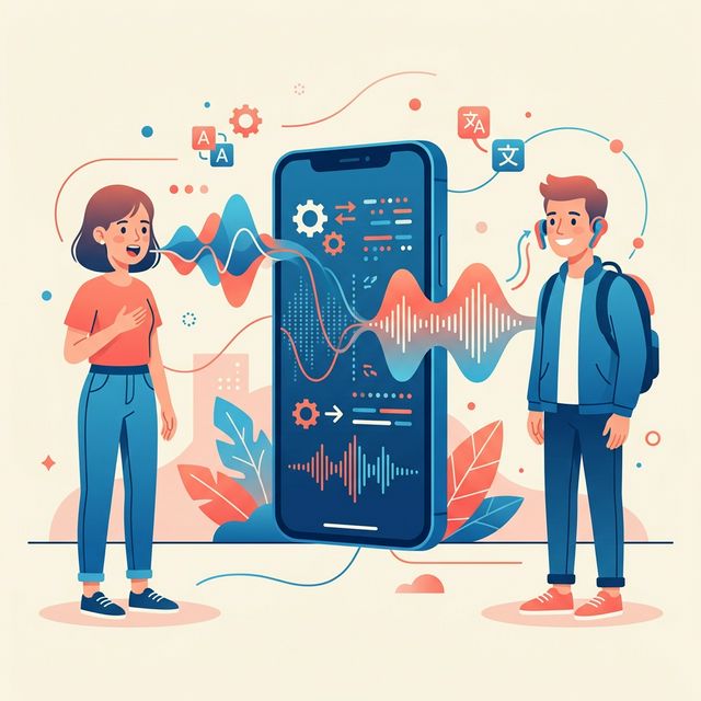 Illustration of live speech becoming a translation